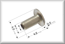 Hollow rivet, nickel-plated brass, overall length 4.5 mm, diameter 1.9 mm, suitable for lamp holders and various Pertinax plates, price per item.