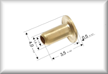 Hollow rivet, brass, overall length 3.5 mm, diameter 1.9 mm, suitable for lamp holders and various Pertinax plates, price per