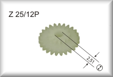 Double gear wheel, module 0.4, plastic, number of teeth 25/12, plastic, price per item.