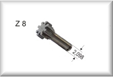 Stirnzahnrad mit Welle und Feinrändel, Z8, Modul 0,4, Welle, 2,098 mm,als Reparaturersatz für Z 33/8. Preis pro Stück.