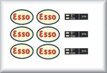 Esso (Oval) Decals inkl. Decals für Schriftfeldtafel, wie auf der Abbildung. Preis pro Satz.