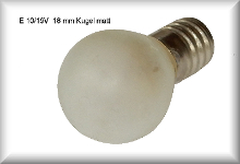 Glühlampe 19 Volt, Sockel E 10, Glaskolbendurchmesser 18mm, matt