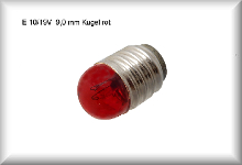 Glühlampe 19 Volt, Sockel E 10, Glaskolbendurchmesser 9mm, rot 